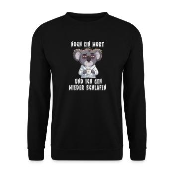 Müder Koala Morgenmuffel Spruch - Unisex Pullover - Schwarz - Vorne - Alina (178cm) & Michal (187cm)