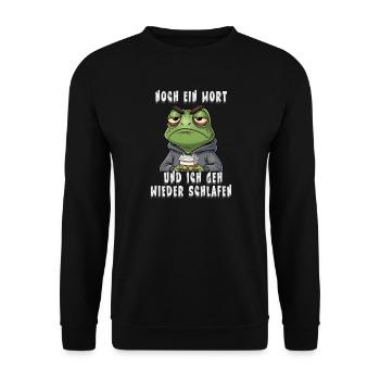 Genervter Frosch Kaffee Müdigkeit - Unisex Pullover - Schwarz - Vorne - Alina (178cm) & Michal (187cm)