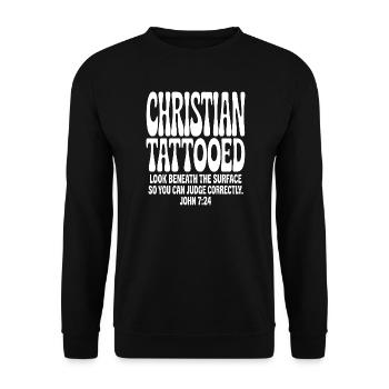 Typographie Tatouée Chrétienne en Gras - Sweat-shirt Unisexe - noir - Devant - Alina (178cm) & Michal (187cm)