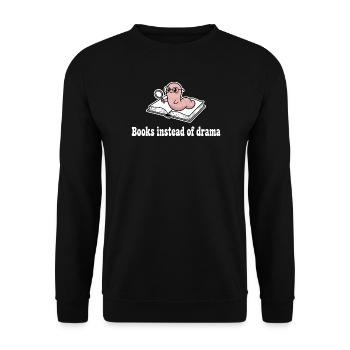 Bücher statt Drama: Wurm mit Lupe - Unisex Pullover - Schwarz - Vorne - Alina (178cm) & Michal (187cm)