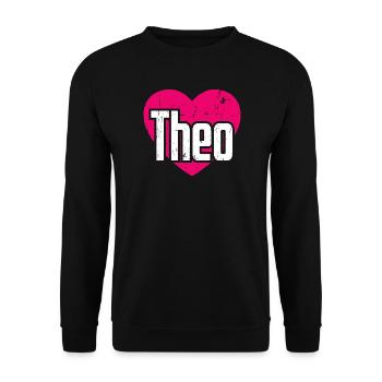 I Love Theo Pinkes Herz Ich liebe Theo - Unisex Pullover - Schwarz - Vorne - Alina (178cm) & Michal (187cm)