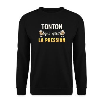 Tonton Who Manages Pressure Humor Beer Gift Future - Sweat-shirt Unisexe - noir - Devant - Alina (178cm) & Michal (187cm)
