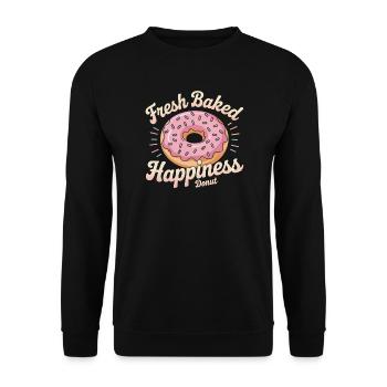 Fresh Baked Happiness – Donut - Unisex Pullover - Schwarz - Vorne - Alina (178cm) & Michal (187cm)