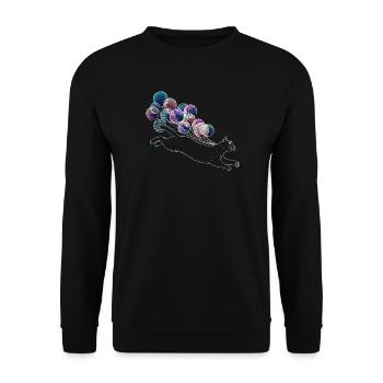 Schwebende Katze mit bunten Ballons Illustration - Unisex Pullover - Schwarz - Vorne - Alina (178cm) & Michal (187cm)