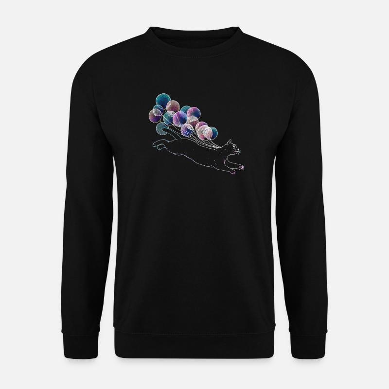 Schwebende Katze mit bunten Ballons Illustration - Unisex Pullover - Schwarz
