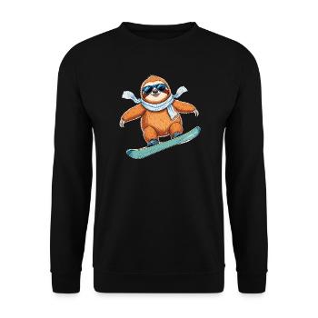 Snowboard Faultier Winter Cool Lustig Cartoon - Unisex Pullover - Schwarz - Vorne - Alina (178cm) & Michal (187cm)
