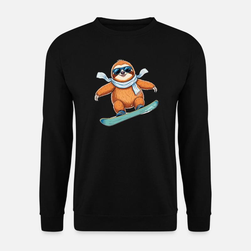 Snowboard Faultier Winter Cool Lustig Cartoon - Unisex Pullover - Schwarz