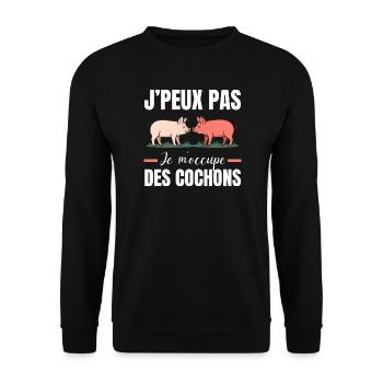 J’Peux Pas Je M’Ocupe Des Cochons - Sweat-shirt Unisexe - noir - Devant - Alina (178cm) & Michal (187cm)