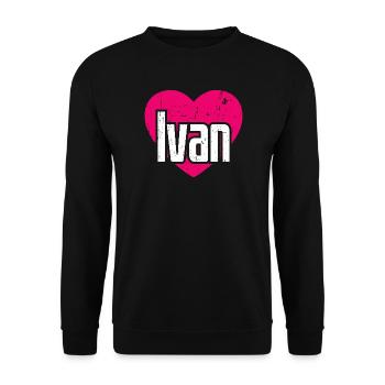 I Love Ivan Pinkes Herz Ich liebe Ivan - Unisex Pullover - Schwarz - Vorne - Alina (178cm) & Michal (187cm)
