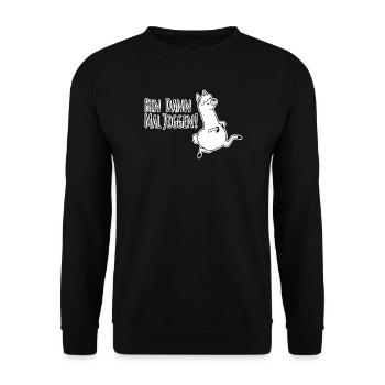 Bin dann mal joggen! Im Lama Style! Bis dann! - Unisex Pullover - Schwarz - Vorne - Alina (178cm) & Michal (187cm)