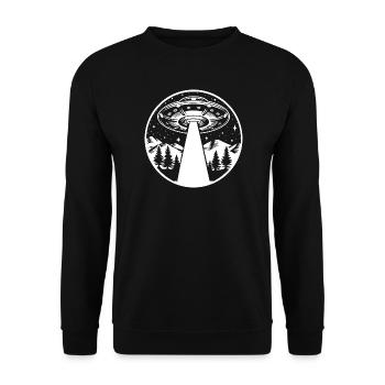 Raumschiff UFO Retro Vintage Weltall Sterne - Unisex Pullover - Schwarz - Vorne - Alina (178cm) & Michal (187cm)