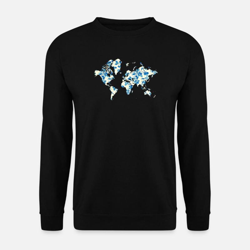 Weltkarte Blaue Blumen - Unisex Pullover - Schwarz