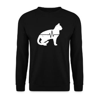 Cat Sitting Heartbeat ECG Vintage Vector - Unisex Sweatshirt - black - Front - Alina (178cm) & Michal (187cm)