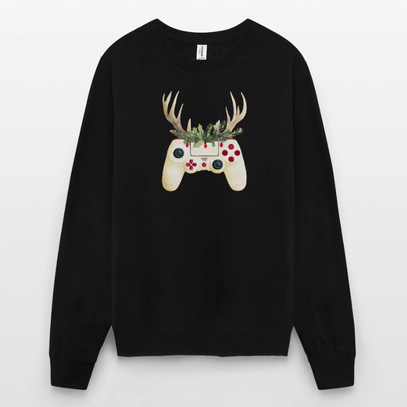 Weihnachtscontroller mit Hirschgeweih Unisex Pullover