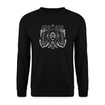 Auge im Mandala-Stil mit Tentakel-Ranken - Unisex Pullover - Schwarz - Vorne - Alina (178cm) & Michal (187cm)