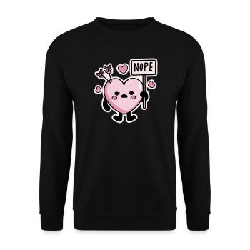 Kawaii Herz Nope Schild Anti Valentinstag - Unisex Pullover - Schwarz - Vorne - Alina (178cm) & Michal (187cm)