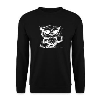 Ich war die ganze Nacht wach Eule mit Kissen - Unisex Pullover - Schwarz - Vorne - Alina (178cm) & Michal (187cm)