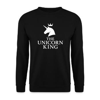 Das Einhornkönig-Logo mit Kronendesign - Unisex Pullover - Schwarz - Vorne - Alina (178cm) & Michal (187cm)