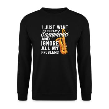 Jouer du saxophone en ignorant tous les problèmes - Sweat-shirt Unisexe - noir - Devant - Alina (178cm) & Michal (187cm)