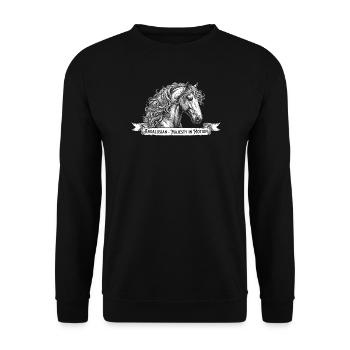 Andalusier Pferd - Majesty in Motion Vintage - Unisex Pullover - Schwarz - Vorne - Alina (178cm) & Michal (187cm)