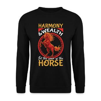 Jahr des Pferdes Chinesisches Neujahr 2026 - Unisex Pullover - Schwarz - Vorne - Alina (178cm) & Michal (187cm)