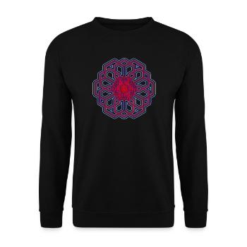 Yoga Meditation Trance Geometrie Mandala Rot Blau - Unisex Pullover - Schwarz - Vorne - Alina (178cm) & Michal (187cm)
