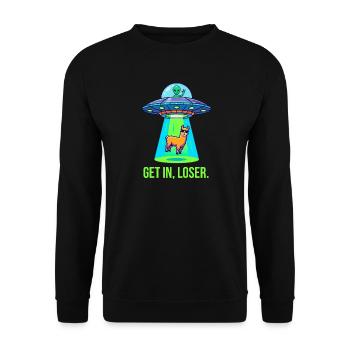 Get In Loser - Funny Llama Alien UFO - Unisex Sweatshirt - black - Front - Alina (178cm) & Michal (187cm)