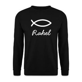 Rachel Christian name with R maiden name baptism - Unisex Sweatshirt - black - Front - Alina (178cm) & Michal (187cm)