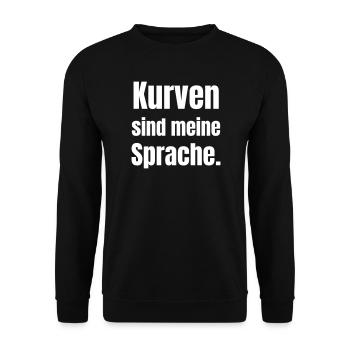 Kurven sind meine Sprache - Unisex Pullover - Schwarz - Vorne - Alina (178cm) & Michal (187cm)