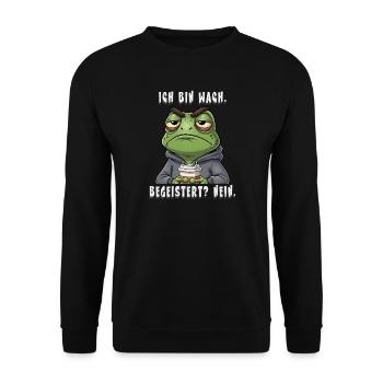 Grummel Frosch „Ich bin wach“ Design - Unisex Pullover - Schwarz - Vorne - Alina (178cm) & Michal (187cm)