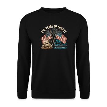 250 Jahre Liberty USA 1776 bis 2026 Patriotisch - Unisex Pullover - Schwarz - Vorne - Alina (178cm) & Michal (187cm)