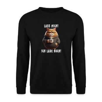 Let me go! I'm still loading – Tired cat with coffee - Unisex Sweatshirt - black - Front - Alina (178cm) & Michal (187cm)