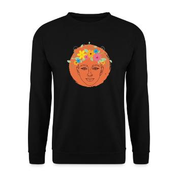 Frau mit Blütenkranz, naturverbunden - Unisex Pullover - Schwarz - Vorne - Alina (178cm) & Michal (187cm)
