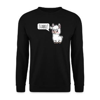 Bleibt Stabil! So wie das kleine Lama - Unisex Pullover - Schwarz - Vorne - Alina (178cm) & Michal (187cm)