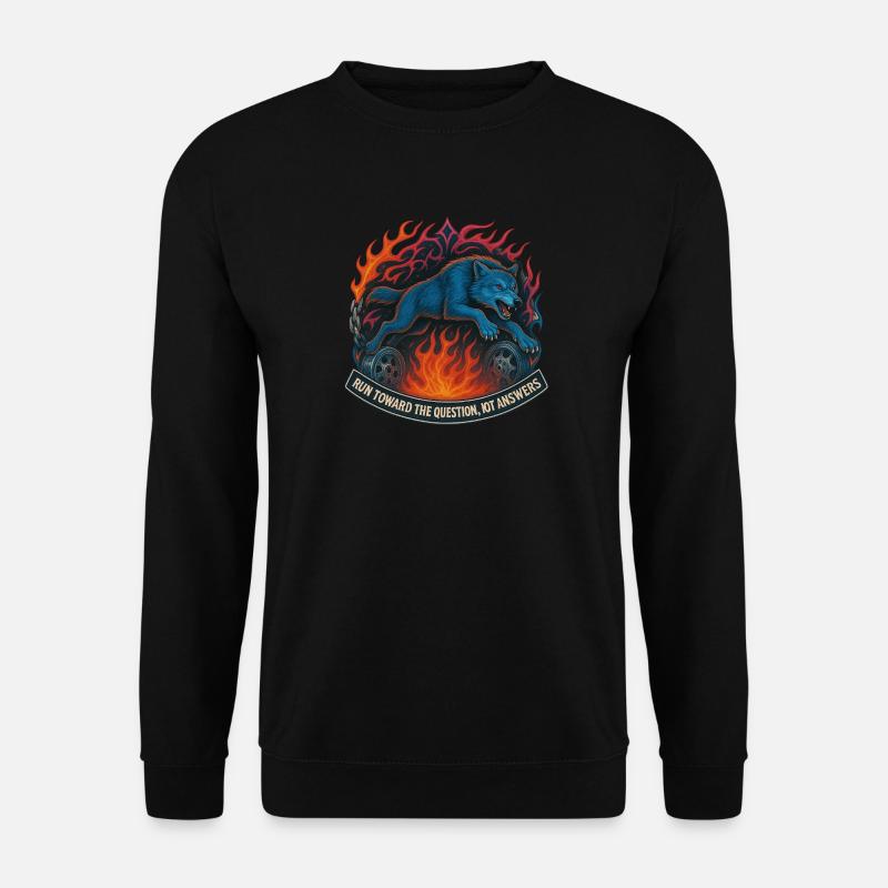 Blauer Wolf im Flammenkreis - Unisex Pullover - Schwarz