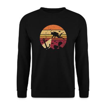 Taucher Retro Sonnenuntergang - Anker & Wrack - Unisex Pullover - Schwarz - Vorne - Alina (178cm) & Michal (187cm)
