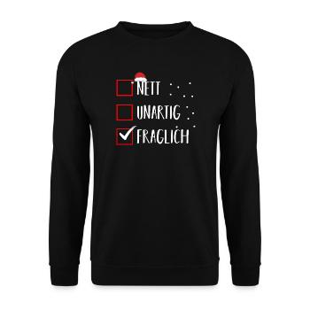 Weihnachtsmann Weihnachtszeit Unartig Weihnachts - Unisex Pullover - Schwarz - Vorne - Alina (178cm) & Michal (187cm)