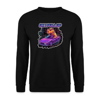 OK I Pull Up Capybara Retro - Unisex Pullover - Schwarz - Vorne - Alina (178cm) & Michal (187cm)
