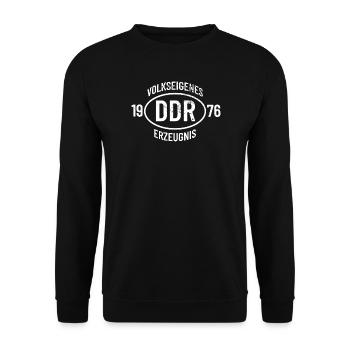 DDR Geburtstags Shirt, Hoodie, Tasse Jahrgang 1976 - Unisex Pullover - Schwarz - Vorne - Alina (178cm) & Michal (187cm)