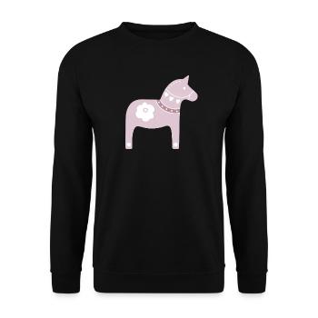 Dalapferd rosa Schweden Weihnachten Tradition Holz - Unisex Pullover - Schwarz - Vorne - Alina (178cm) & Michal (187cm)