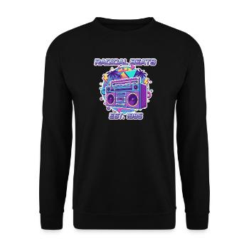 Radical Beats – 80er Jahre Retro Boombox Design - Unisex Pullover - Schwarz - Vorne - Alina (178cm) & Michal (187cm)