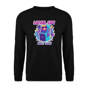 Level Up 1985 – Retro Arcade Automat Design - Unisex Sweatshirt - black - Front - Alina (178cm) & Michal (187cm)
