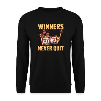 Gewinner geben nie auf – Lustiges Casino-Meme - Unisex Pullover - Schwarz - Vorne - Alina (178cm) & Michal (187cm)