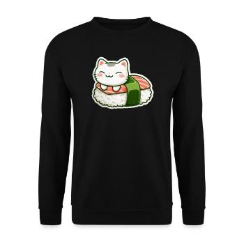 Kawaii Sushi Cat en Roll - Sweat-shirt Unisexe - noir - Devant - Alina (178cm) & Michal (187cm)