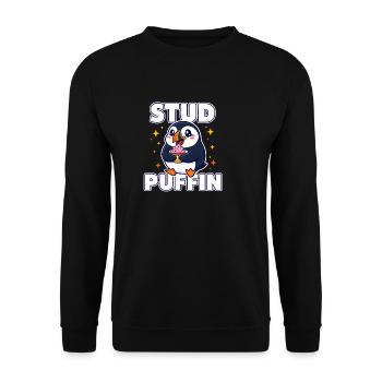 Stud Puffin Süßer Vogel Cupcake-Wortspiel - Unisex Pullover - Schwarz - Vorne - Alina (178cm) & Michal (187cm)