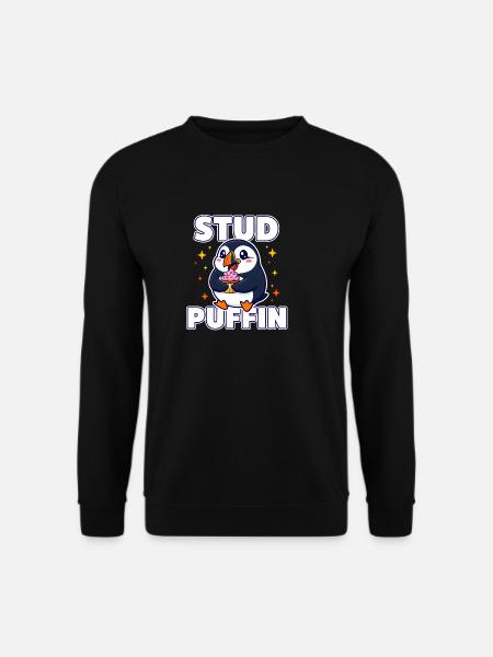 Stud Puffin Süßer Vogel Cupcake-Wortspiel - Unisex Pullover - Schwarz