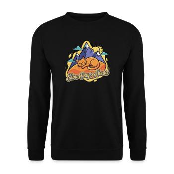Schlafende Katze über Bergen - Unisex Pullover - Schwarz - Vorne - Alina (178cm) & Michal (187cm)