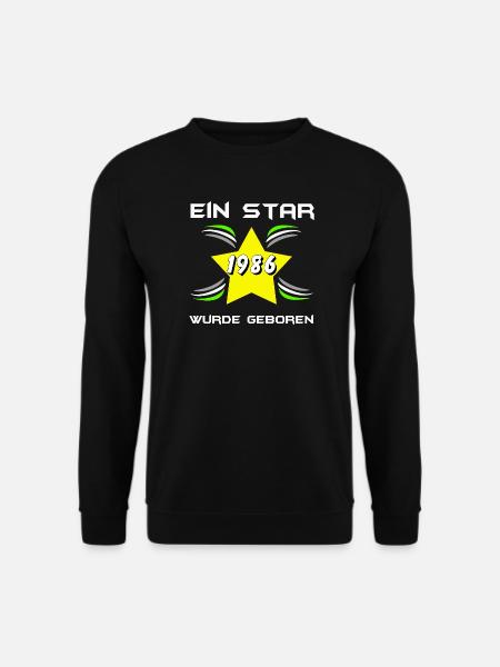 1986 Geboren: Stern-Star Design - Unisex Pullover - Schwarz