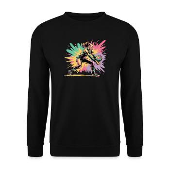  Volleyballspielerin Beim Baggern Bunte Volleyball - Unisex Pullover - Schwarz - Vorne - Alina (178cm) & Michal (187cm)