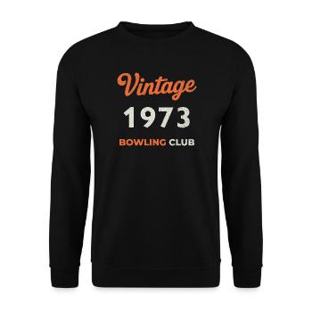 Vintage 1973 – Bowling Club Retro Geburtsjahr - Unisex Pullover - Schwarz - Vorne - Alina (178cm) & Michal (187cm)